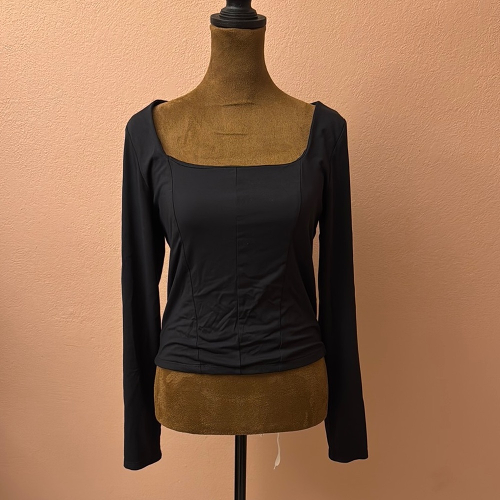 Black Fitted Blouse with Square Neckline